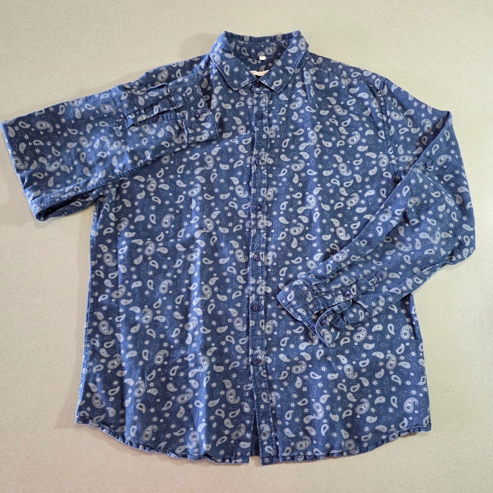 Carnet de Vol Mens XL Paisley Floral Button Down Shirt Blue Long Sleeve